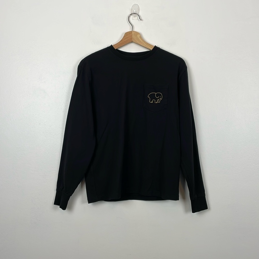 Ivory Ella Womens S Long Sleeve Pullover Black Graphic Logo 1 Pocket T Shirt